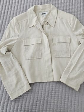 DKNY Cream Utility Cropped Button Jacket